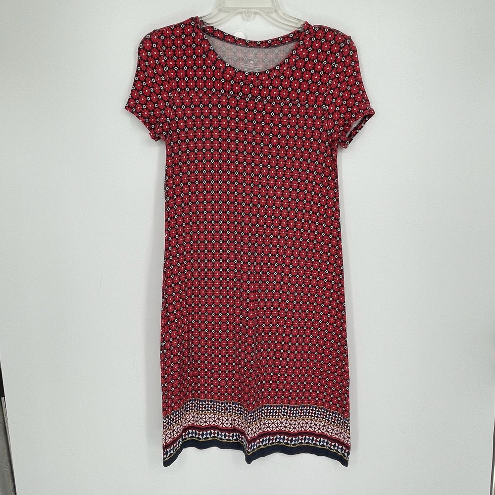 Newβ York & Company Women's Red Geometric Floral Stretch T-Shirt Dress Size XS